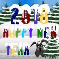 Year of the dog, Christmas trees on the background Royalty Free Stock Photo