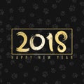 2018 year of the dog. Golden banner with text for your projects. Cover for the magazine. Painted figures. Vector illustration Royalty Free Stock Photo