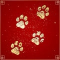 Year of the dog. Golden traces in grunge style on a red background with a pattern. Chinese New Year. Cover for the project. Gold d Royalty Free Stock Photo