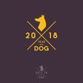 Year of the dog hipster logo. 2018. A silhouette of a dog with letters.