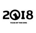 Year Of Dog 2018 Numbers Design With Dog Head Silhouette And Bone