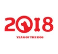 Year Of Dog 2018 Numbers Design With Dog Head Silhouette And Bone