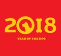 Year Of Dog 2018 Numbers Design With Dog Head Silhouette And Bone