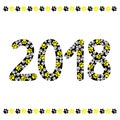 2018 year of the dog. Print from the footprints of a dog. Black, yellow and white colors.