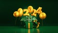 Year of the Dragon celebrating. Happy New Year 2024. Cartoon dragon looking on balloons flying from gift box. Happy New Year