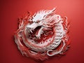 Year of The Dragon, Chinese Zodiac dragon Red papercut design. Wooden dragon 3d illustration as a symbol of the year. Dragon