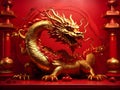 The year of the dragon, golden dragon with the red background, Chinese New Year. Generative Ai.