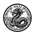 Year of the Dragon with a sleek black and white logo for 2024