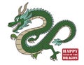 Year Of The Dragon Vector Green Zodiac Symbol Illustration.