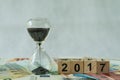 Year end 2017 business time countdown as hourglass or sandglass Royalty Free Stock Photo