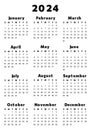 2024 year ENGLISH calendar in black color. Printable vector illustration, vertical