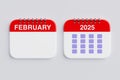 2025 Year February Month Calendar Icon. 3d Rendering