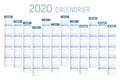 Year 2020 French unaligned calendar Royalty Free Stock Photo