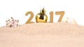 2017 year golden figures with seashells on a white Royalty Free Stock Photo