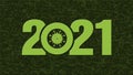 Year 2021 - green digits isolated on structured dark background - virus sign within zero