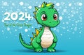 2024 Year of the Green Dragon - Christmas banner with cute dragon