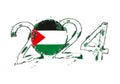 2024 Year in grunge style with flag of Palestine