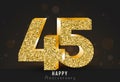 45 - year happy anniversary banner. 45th anniversary gold logo on dark background.