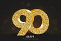 90 - year happy anniversary banner. 90th anniversary gold logo on dark background.