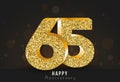 65 - year happy anniversary banner. 65th anniversary gold logo on dark background. Royalty Free Stock Photo