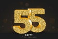 55 - year happy anniversary banner. 55th anniversary gold logo on dark background. Royalty Free Stock Photo