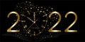 2022 year. Happy new year symbol concept. Gold dial in the form of a heart with sequins and glittering numbers. Abstract