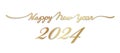The Year 2024 Happy New Year Vector 3-D Hand-Written Gold Script Illustration.