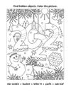 Year 2022 hidden objects, or seek and find, picture puzzle and coloring page activity sheet Royalty Free Stock Photo