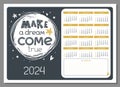 2024 year horizontal calendar with hand drawn lettering \