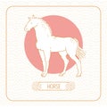 Year horse Chinese horoscope vector line art and pattern on white background.