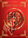 Year of the horse with pattern borders on red background