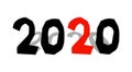 2020 Year inscription in paper cut style, black vector illustration on white background. Bold grungy figures