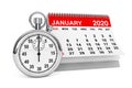 2020 Year January Calendar with Stopwatch. 3d rendering Royalty Free Stock Photo