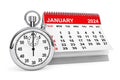 2024 Year January Calendar with Stopwatch. 3d rendering