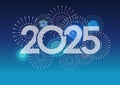 The Year 2025 Logo And Celebratory Fireworks With Text Space On A Blue Background. Royalty Free Stock Photo