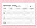 Year-long habit template. Habit diary layout for year. Vector illustration