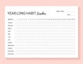 Year-long habit tracker template. Habit diary layout. Vector illustration