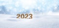 Year 2023 made of wood in snow Royalty Free Stock Photo