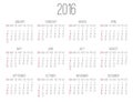 Year 2016 monthly calendar Royalty Free Stock Photo