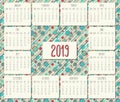 Year 2019 monthly calendar