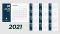 Year 2021 monthly desk calendar. Week starts Sunday. Calendar 2021 template. Calendar planning week.