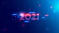 2021 year. Neon 2021 year in digital retro cyber 80th technology style. Light and shine Vector New Year number in tech industry