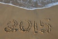 Year 2015 number on sandy beach Royalty Free Stock Photo