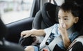 1 Year Old Adorable Asian Boy Alone Looking Around From Car Seat in the Car Royalty Free Stock Photo