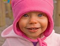 1 Year Old Girl portrait in bright pink hat Royalty Free Stock Photo