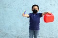 6-year-old Latino boy with covid-19 protective mouthguards, back to school with new normality Royalty Free Stock Photo