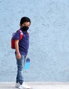 6-year-old Latino boy with covid-19 protective mouthguards, back to school with new normality Royalty Free Stock Photo