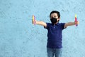 6-year-old Latino boy with covid-19 protective mouthguards, back to school with new normality Royalty Free Stock Photo