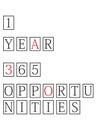 1 year 365 opportunities motivation poster in black and white and red in retro cinema sign tiles style Royalty Free Stock Photo