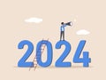 Year 2024 outlook. Year review or analysis concept. Economic forecast or future vision, business opportunity or